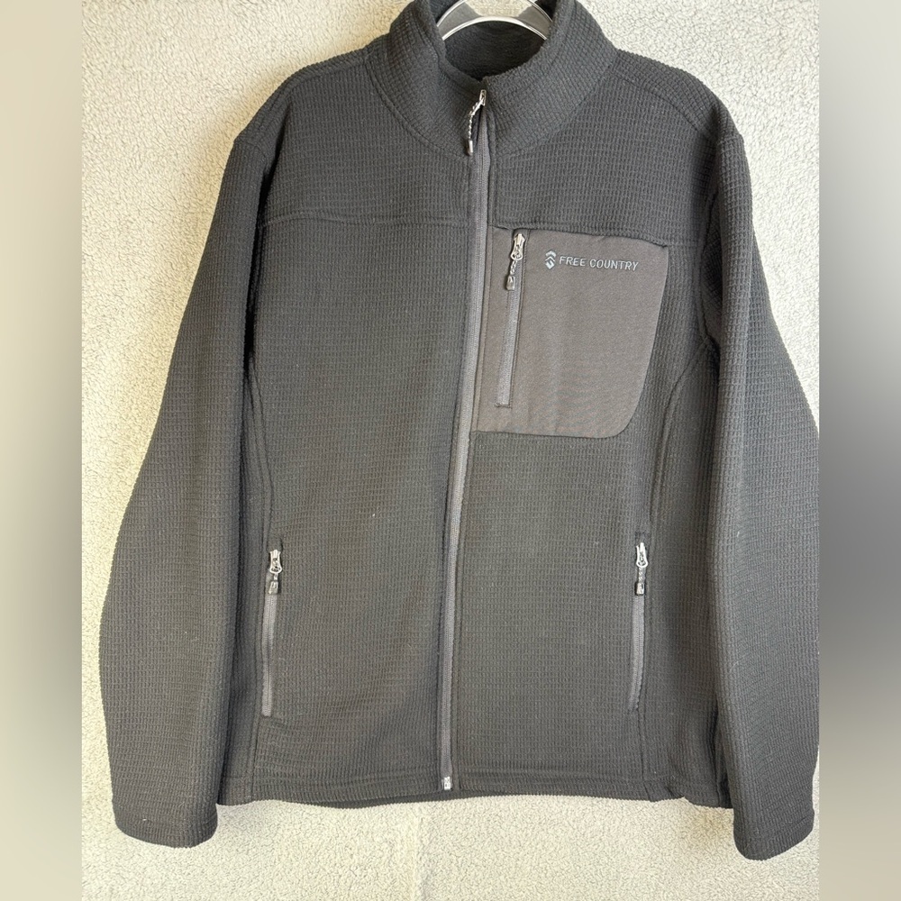 Free country fleece zip up jacket black size large preowned
